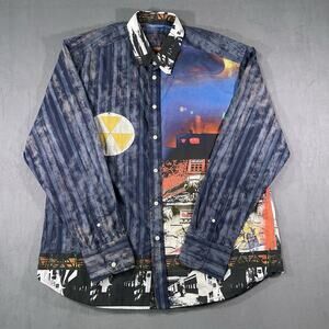 Robert Graham Rare Vintage All Over Print Designer avant garde JPG Shirt 2XL